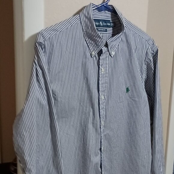 Ralph Lauren Custom Fit Mens Long Sleeve Button Down Shirt Size L Blue/White - Picture 3 of 12